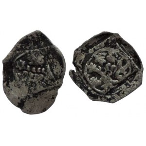 Václav IV. 1378-1419, peníz se lvem a čtyřrázem na líci