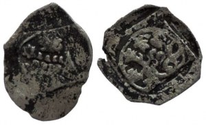 Wenceslas IV. 1378-1419, a penny with a lion and a four-pointed dragon on the obverse