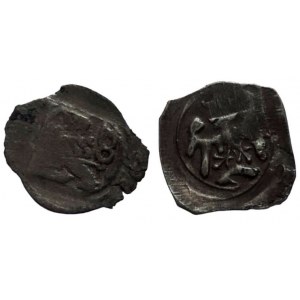Václav IV. 1378-1419, peníz se lvem a čtyřrázem + moravský peníz s orlicí a čtyřrázem