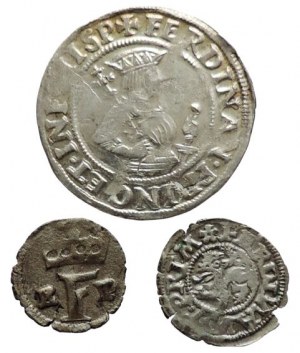 Ferdinand I., weißer Pfennig v.l. + kleiner Pfennig R-F-P v.l. + sechser Tyrol