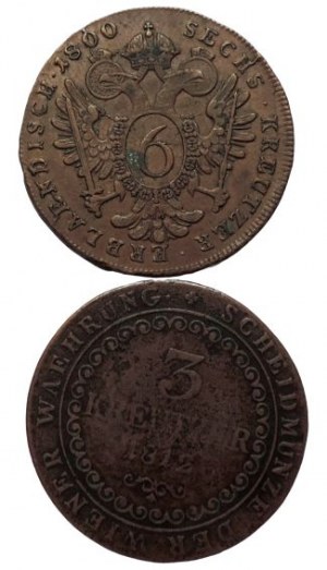 Francesco II. 1792-1835, Cu 6 krejcar 1800 C + Cu 3 krejcar 1812 B (2/1-)