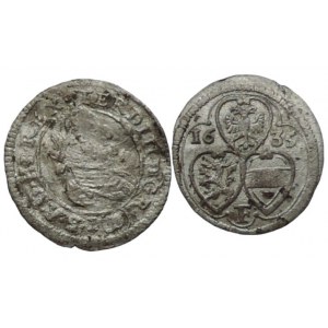 Ferdinand II. 1619-1637, 1 krejcar 1634 Graz + 2 fenik 1632 Graz 2ks