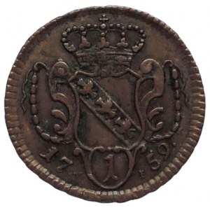 František I. Lotrinský 1745-1765, fenik (1/4 krejcar) 1759 W-I Vídeň patina