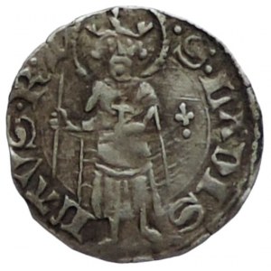 Ludvík z Anjou 1342-1382, denár erb/sv. Ladislav