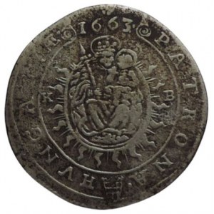 Leopold I., XV krejcar 1663 KB starý podložní štítek