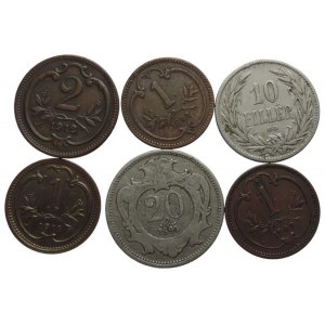 FJI 1848-1916, 20 hal 1894 + 10 fillér 1894 + 2 hal 1912 + 1 hal 1897
