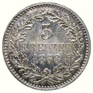 Baden, Friedrich I. 1852-1907, 3 kreuzer 1868
