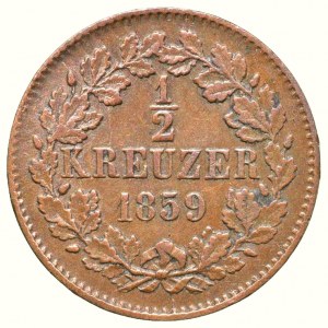 Baden, Friedrich I. 1852-1907, 1/2 kreuzer 1859