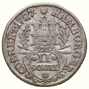 Hamburg město, II schilling 1727 IH-L