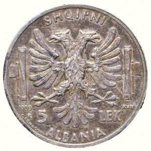 Albania, Italian occupation 1939 - 1943, 5 lek 1939