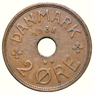 Denmark, Christian X. 1912-1947, 2 ore 1938