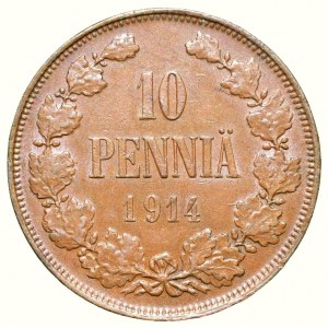 La Finlande sous la Russie, Nicolas II 1894 - 1917, 10 pennies 1914
