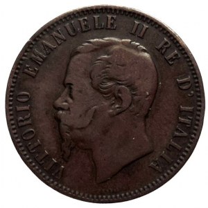 Taliansko, Victor Emmanuel II, 10 centesimi 1866 N patina