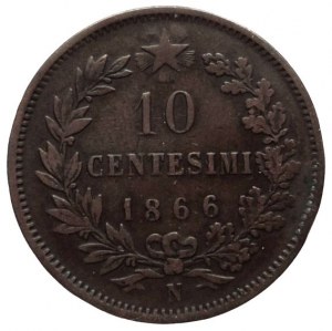 Itálie, Viktor Emanuel II., 10 centesimi 1866 N patina