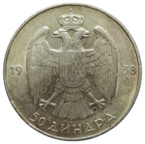 Yugoslavia, Petar II 1934-1945, 50 dinar 1938 Ag