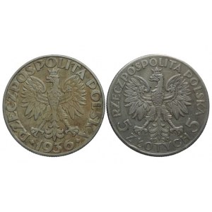 Poland, Republic, 5 zlotys 1933 Jadwiga + 5 zlotys 1936 ship 2pcs