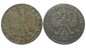 Polska, Rzeczpospolita, 5 zł 1933 Jadwiga + 5 zł 1936 statek 2 szt.