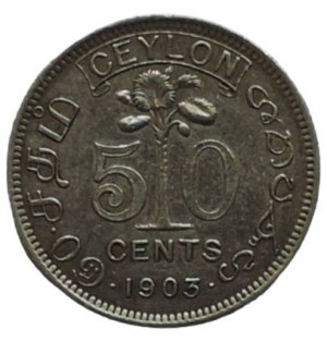 Cejlon, Edward VII, 50 centów 1903 Ag