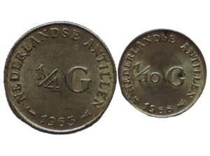 Holandské Antily, Juliana, 1/4 gulden 1965 Ag + 1/10 gulden 1966 Ag 2ks