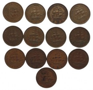 Afrique du Sud George VI et Elizabeth II, 1 penny différents millésimes 13pcs