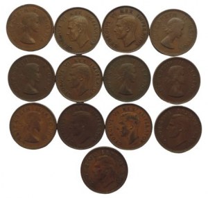 South Africa George VI. and Elizabeth II., 1 penny various vintages 13pcs