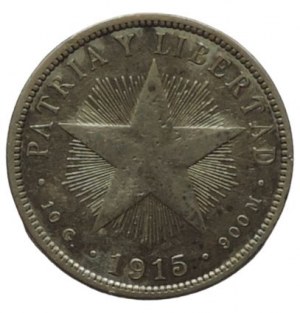 Cuba, 40 centavos 1915 Ag 900