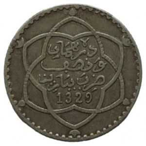 Maroko, Abd al Hafíd 1908-1912, 2 1/2 dirham 1911 Y23