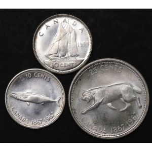 Canada, 10 cents 1959, 10 cents 1967, 25 cents 1967 set of 3 pieces
