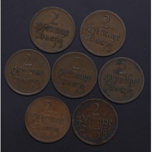 Polska, Wolne Miasto Gdańsk, 2 fenigi 1926 - zestaw 7 sztuk