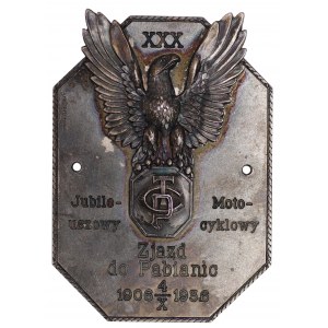 Plakieta XXX Jubileuszowy Motocykolwy zjazd do Pabianic 1936, Kessler Łódź - rzadka