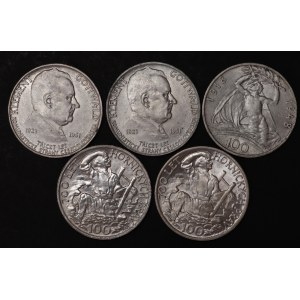 Czechosłowacja, 100 koron 1948, 1949, 1951 - zestaw 5 sztuk