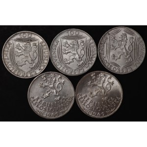 Czechosłowacja, 100 koron 1948, 1949, 1951 - zestaw 5 sztuk