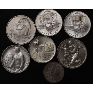 Czechosłowacja, 50 halerzy, 3 x 50 koron, 20 koron, 10 koron - zestaw 7 sztuk