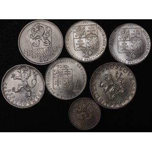 Czechosłowacja, 50 halerzy, 3 x 50 koron, 20 koron, 10 koron - zestaw 7 sztuk