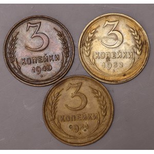 Rosja, 3 kopiejki 1931, 1932, 1949 - zestaw 3 sztuk