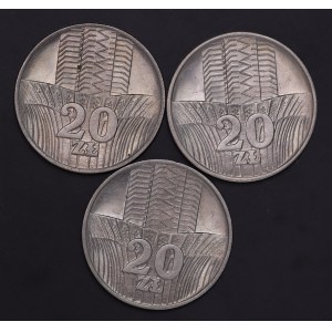 Poland, People's Republic of Poland, 20 gold 1973, 1974, 1976 - set of 3 pieces