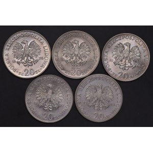 Poland, communist Poland, 20 gold Nowotko - set of 5 pieces