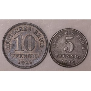 Niemcy, 5 fenigów 1919, 10 fenigów 1921 - zestaw 2 sztuki