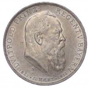 Niemcy, Bawaria, 5 marek 1911 D, Monachium, 90 Urodziny Luitpolda