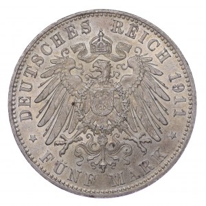 Niemcy, Bawaria, 5 marek 1911 D, Monachium, 90 Urodziny Luitpolda