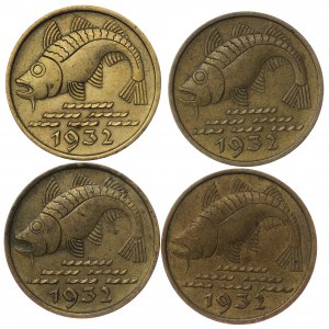 Danzica, 10 fenig 1932 Merluzzo - set di 4 pezzi