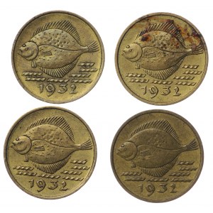 Gdansk, 5 fenig 1932 Flounder - set of 4 pieces