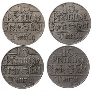Gdańsk, 10 fenigów 1923 - zestaw 4 sztuk