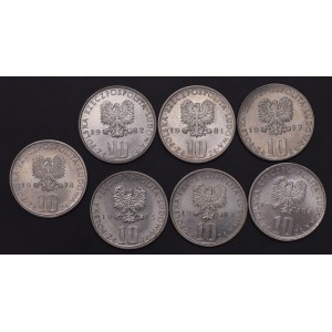 Polska, PRL, 10 złotych Bolesław Prus - zestaw 7 sztuk