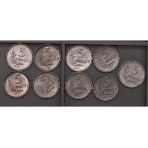 Poland, PRL, 5 pennies - set of 9 pieces