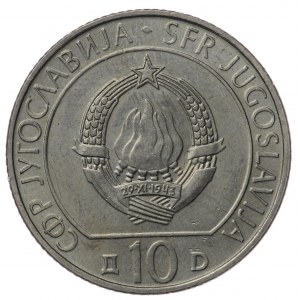 Jugosławia, 10 dinara 1983, bez ścieżki przed pomnikiem - rzadsze