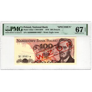 Polska, PRL, 100 złotych 1976, seria AK, WZÓR No 0865 - PMG 67 EPQ