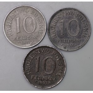 Królestwo Polskie, 10 fenigów 1917 - zestaw 4 sztuki (w tym delikatna skrętka)