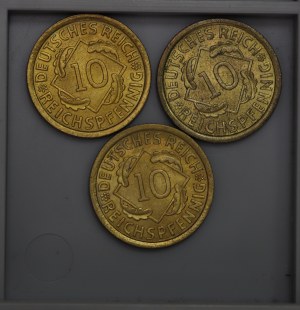 Germany, 10 fenig 1929 - set of 3 pieces