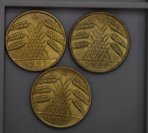 Germany, 10 fenig 1929 - set of 3 pieces